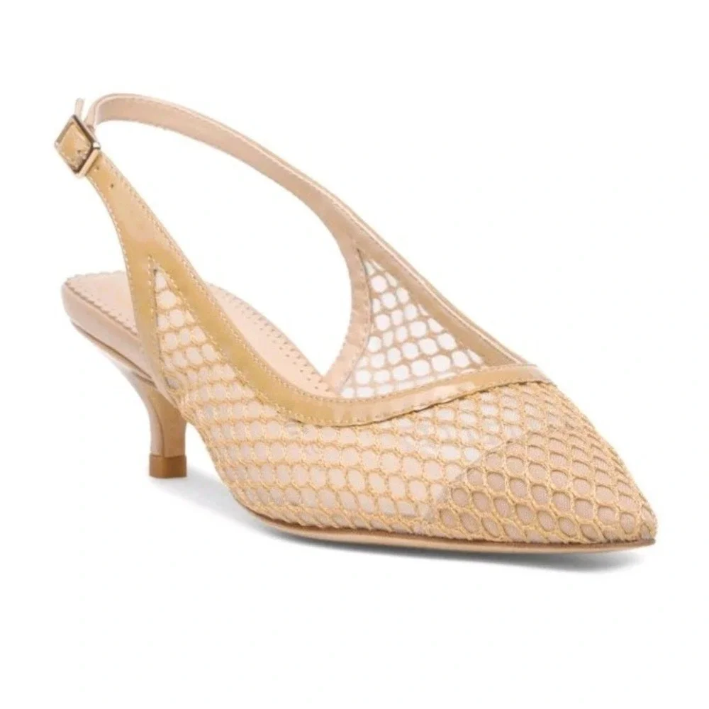 NEW! Allegra James 9.5-10 Patent Leather And Mesh 'Jacqui' Kitten Heels $215